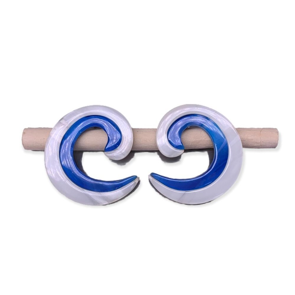 Vintage 80s Blue and White Curl Earrings